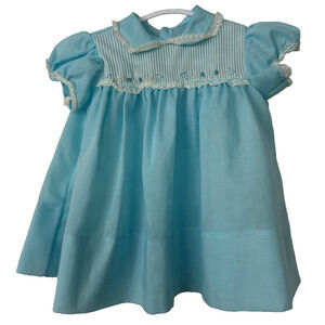 Baby Togs Creation Girls Vintage Floral Dress White Blue Size Newborn Lace D7